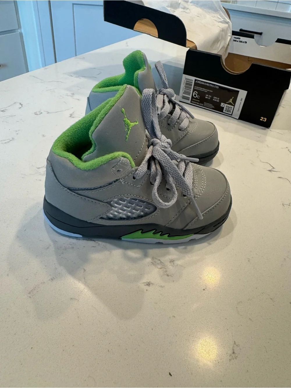 Jordan 5 Retro TD Silver Green Grey Baby Sneaker DQ3736-003 size 6C